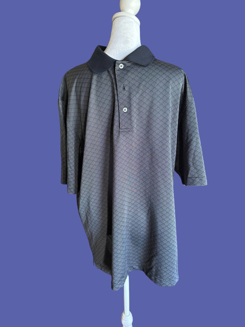 PGA Tour Men's Short-Sleeve Polo - Black and Gray Diamond Pattern